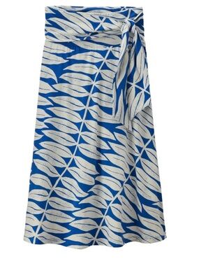 Patagonia Blue and White Leaf-Print Midi Wrap Skirt